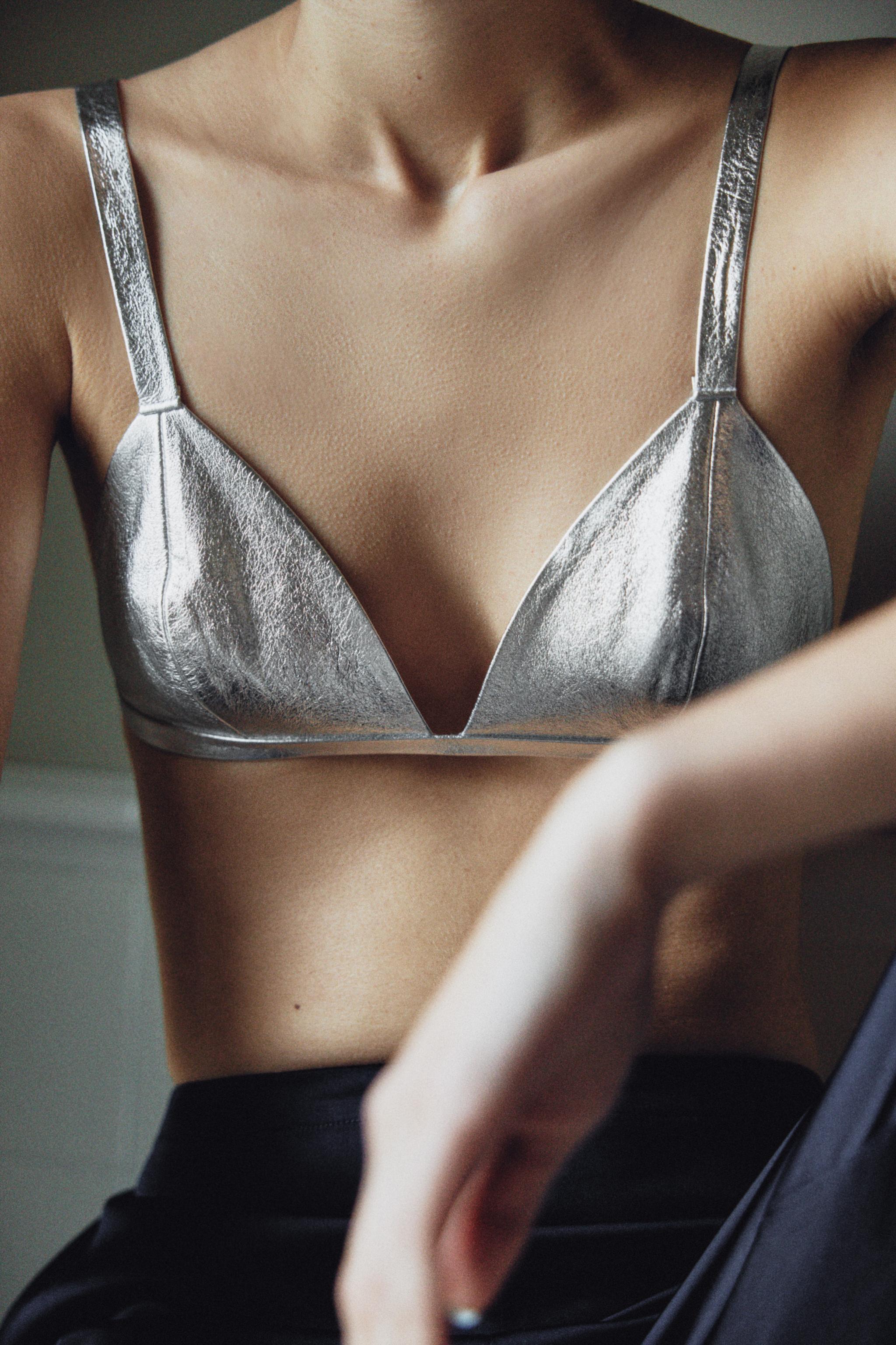 100% LEATHER METALLIC BRA